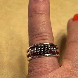 RING 925 SS ARTFULLY ROLLED 3 BANDS W/Center Heavy SS wrapped Design
